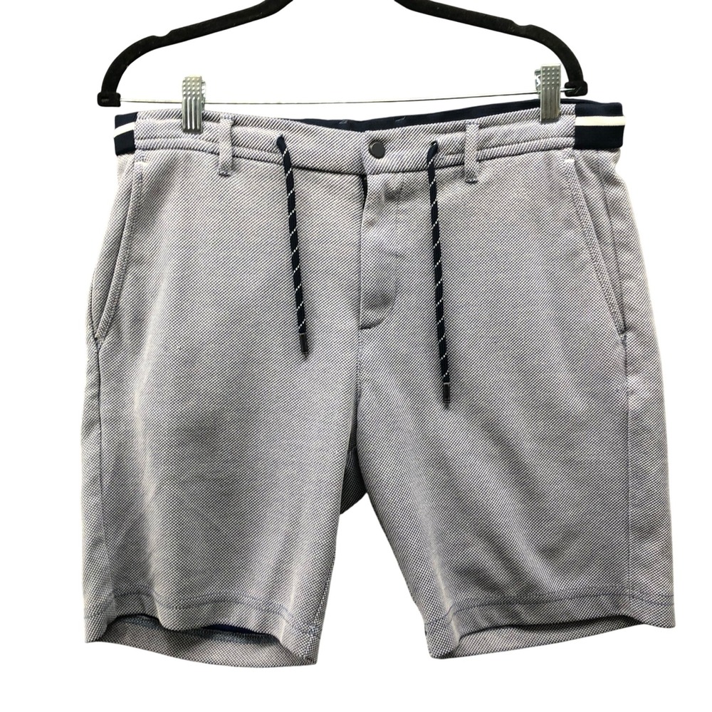 Zara Textured‎ Knit Shorts Mens L Blue Heather Flat Front Drawstring 8'' Hybrid